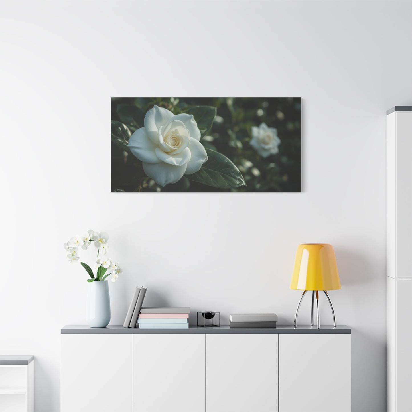 White Gardenia Canvas Wall Art - Botanical Floral Art Print, Soft Green Leaves, Matte Canvas Print, Traditional Style, Bedroom Wall Decor, Living Room Home Decoration - Bedroom Home Decoration