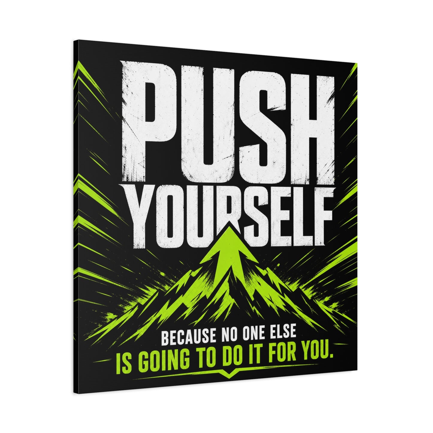"Push Yourself Because No One Else Is Going To Do It For You" Motivational Canvas Wall Art - Bold Typography Quote Print, Modern Black Neon Green Design - Home Office Wall Decor, Teen Room