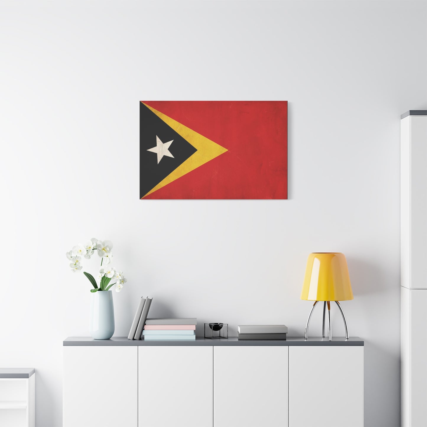 Timor-Leste Flag Canvas Wall Art - East Timor National Pride Decor, Vintage Red Black Yellow Banner Print - Patriotic Traditional Style - Living Room Wall Decor - Bedroom Home Decoration