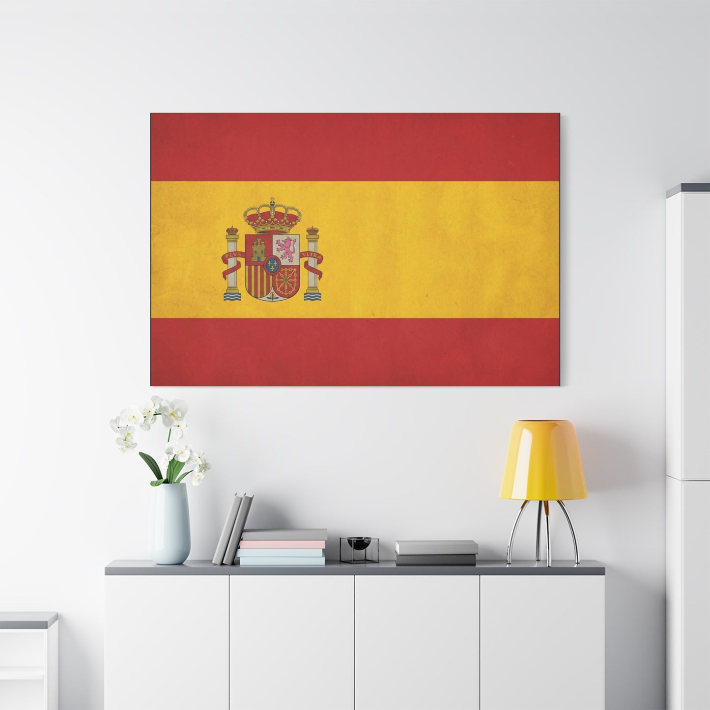 Spain Flag Canvas Wall Art - Spanish Coat Of Arms Print, Vintage Patriotic Decor - Textured Cotton Look, Traditional Style - Living Room Home Decoration - Living Room Wall Decor - Ready to Hang
