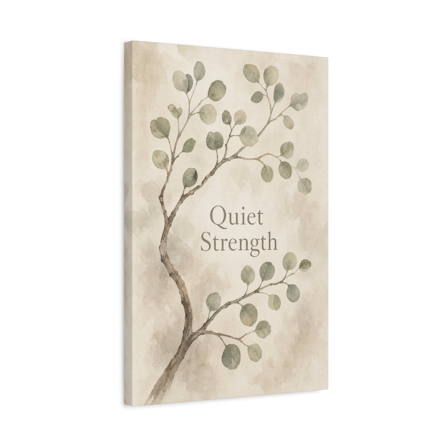 "Quiet Strength" Botanical Canvas Wall Art - Minimalist Sage Leaf Branch Print - Neutral Inspirational Wall Decor - Bedroom Home Decoration, Living Room Accent - Bedroom Home Decoration