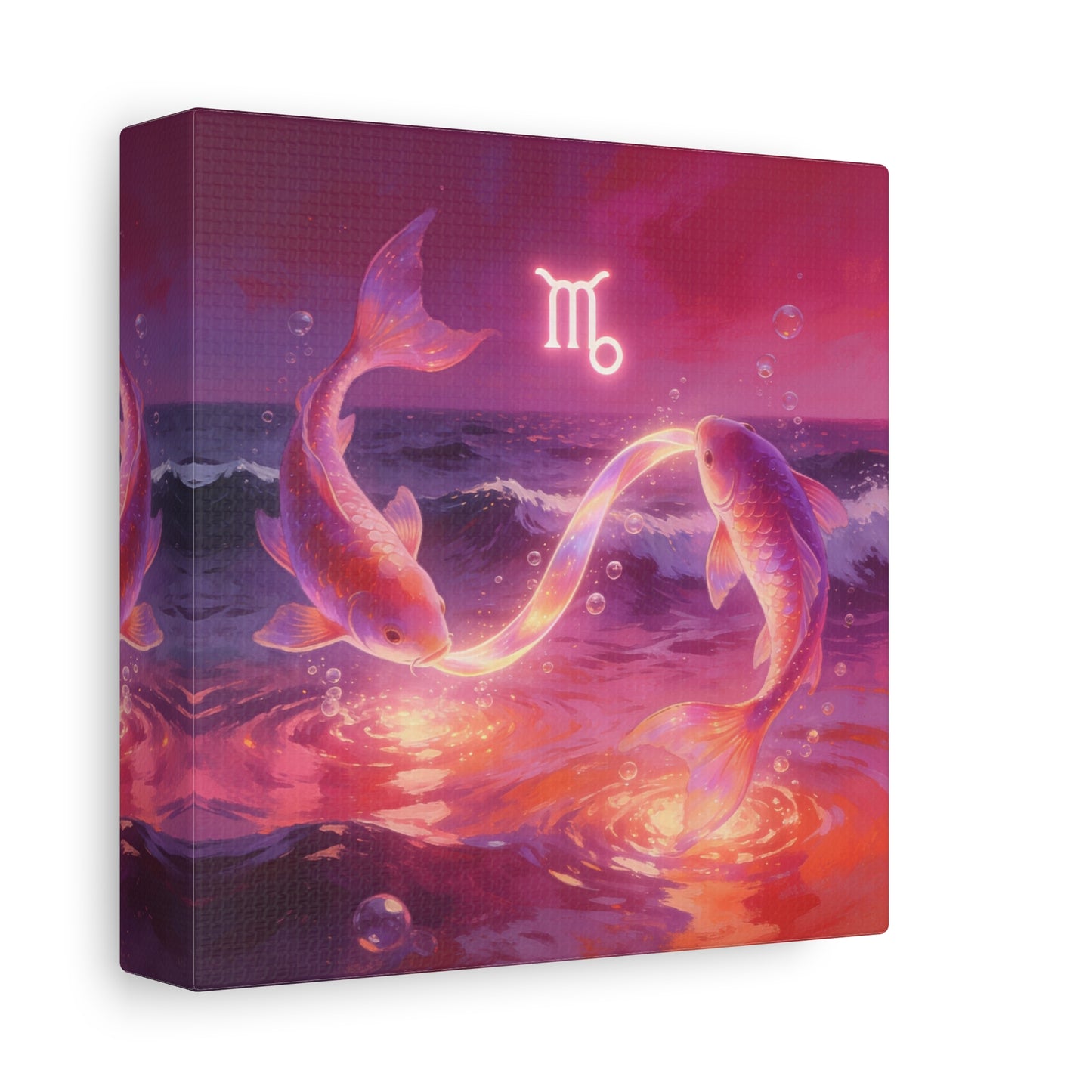 Scorpio Zodiac Canvas Wall Art - Glowing Koi Fish Ocean Illustration, Pink Purple Celestial Water Scene - Modern Fantasy Decor - Bedroom Home Decoration, Living Room Accent - Living Room Wall Decor