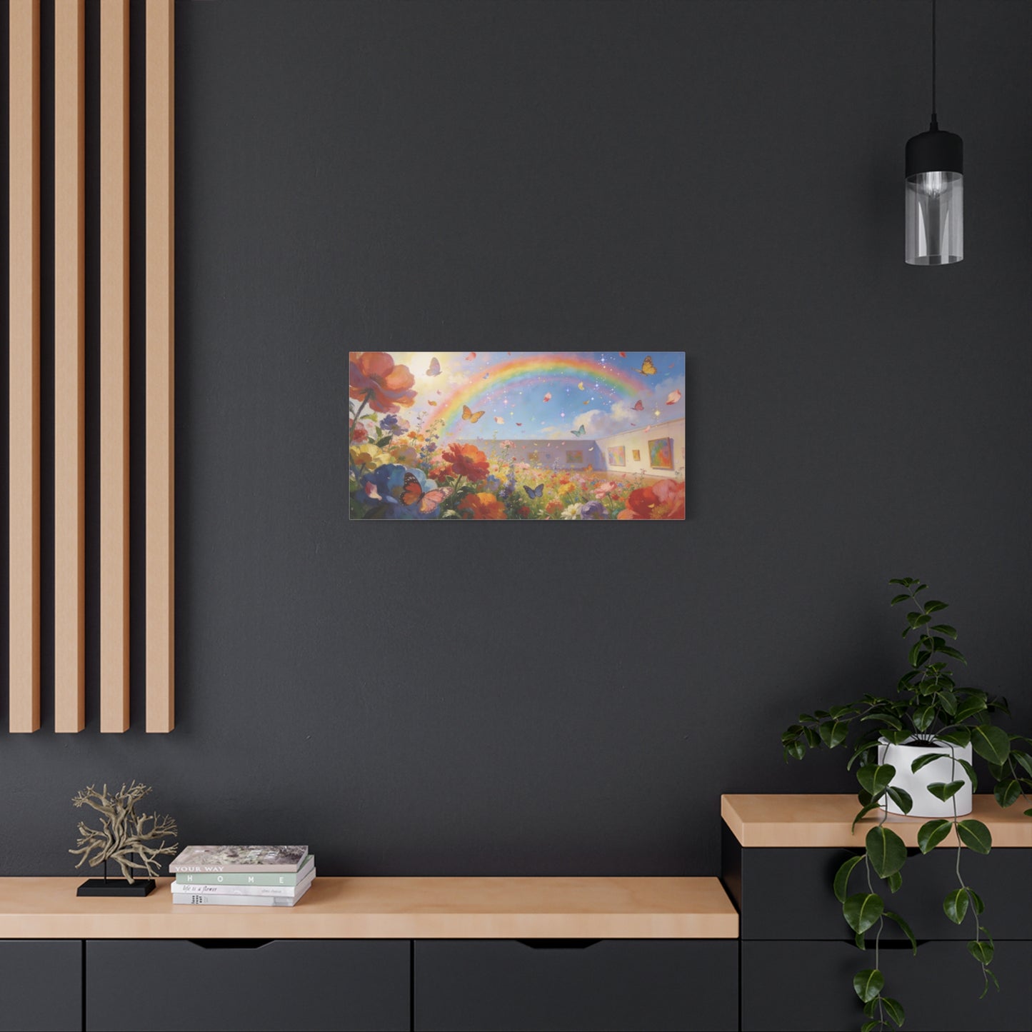 Rainbow Wildflower Butterfly Canvas Wall Art - Dreamy Floral Garden Painting, Matte Finish Canvas Print - Contemporary Style, Living Room Wall Decor, Bedroom Home Decoration - Bedroom Home Decoration