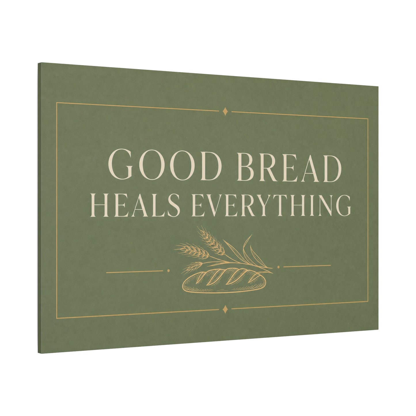 "Good Bread Heals Everything" Canvas Wall Art - Vintage Bread Quote Print, Sage Green Typography, Rustic Farmhouse Style - Ready to Hang - Deli Wall Decor - Sandwich Shop Sign - Diner Decor