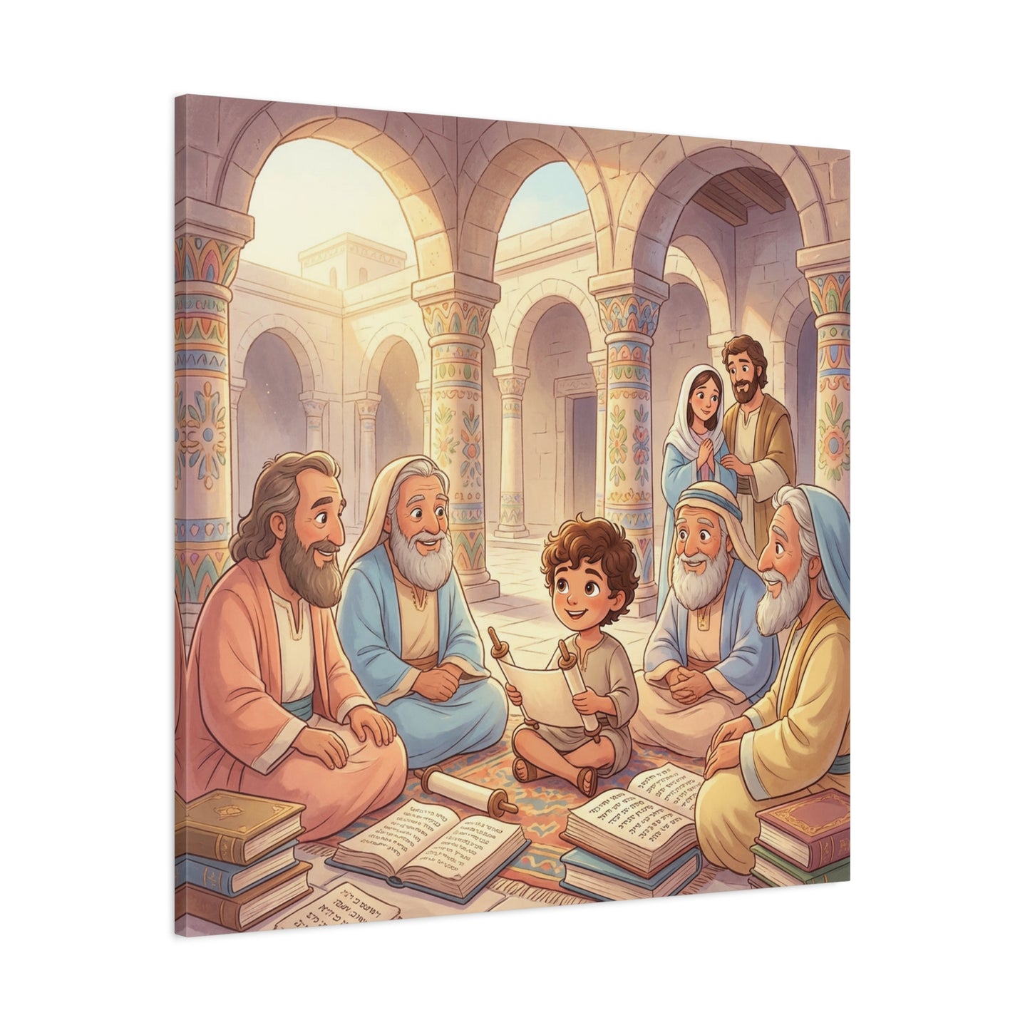 Young Jesus Teaching In Temple Canvas Wall Art - Biblical Child Scripture Scene, Cotton Print - Traditional Religious Decor For Nursery, Bedroom, Sunday School, Living Room Home Accent - Ready to Hang