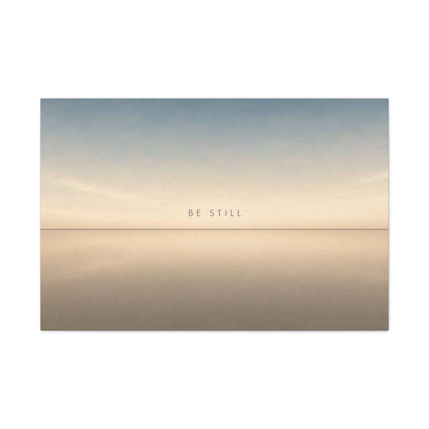 "Be Still" Minimalist Canvas Wall Art - Serene Horizon Typography Print, Neutral Blue Beige Coastal Style - Bedroom Wall Decor, Meditation Space Home Decoration - Ready to Hang - Cozy Reading Nook Art