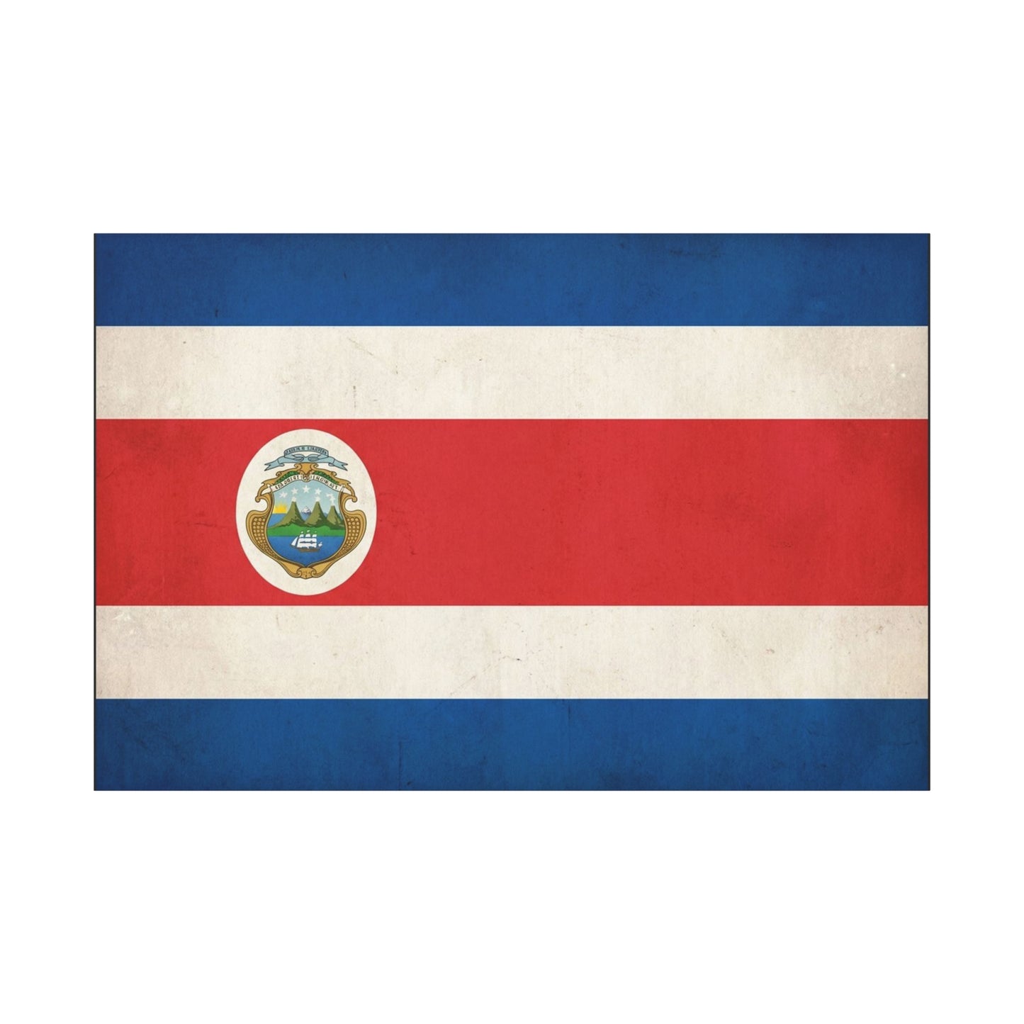 Costa Rica Flag Canvas Wall Art - Vintage National Banner With Coat Of Arms - Patriotic Red White Blue Print - Cultural Heritage Decor For Living Room, Office, Dorm Wall Display - Ready to Hang