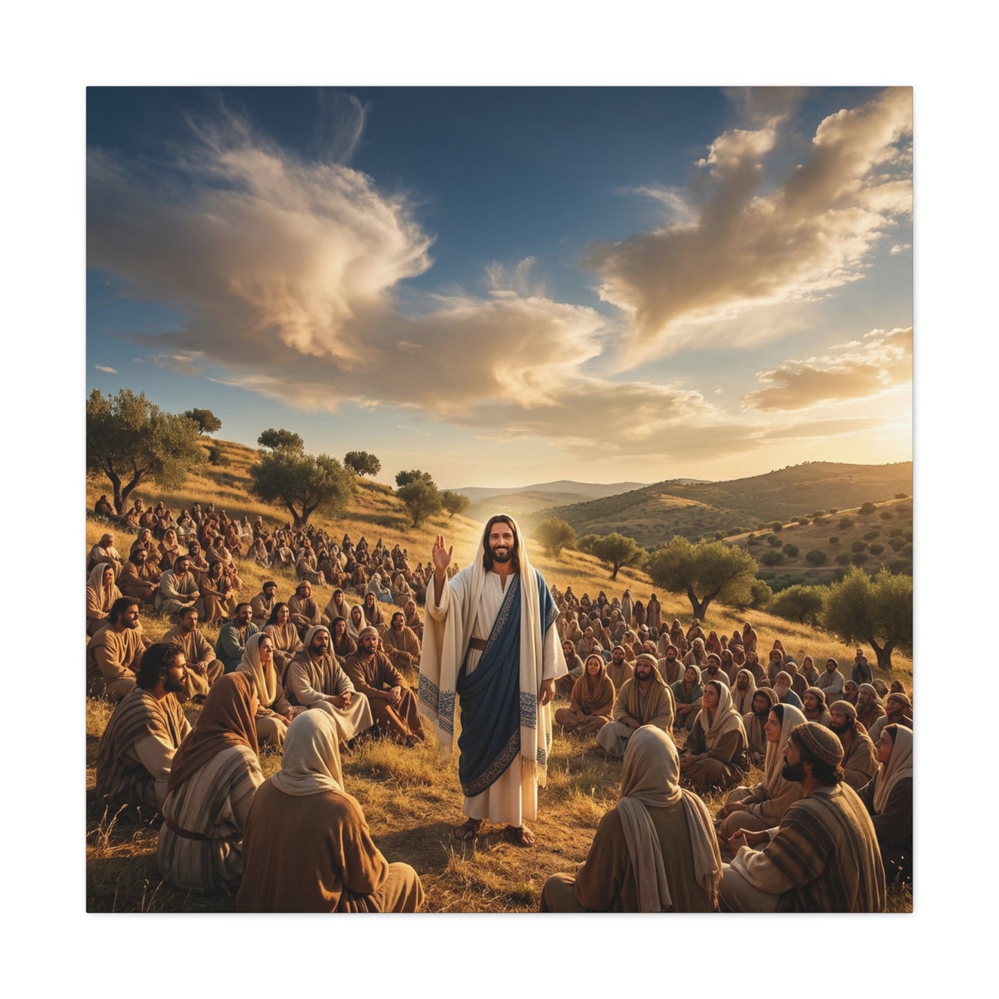 Jesus Teaching Multitude Canvas Wall Art - Biblical Hillside Sermon Scene, Christian Wall Decor - Matte Cotton Print, Traditional Style - Living Room Home Decoration, Office Art - Ready to Hang