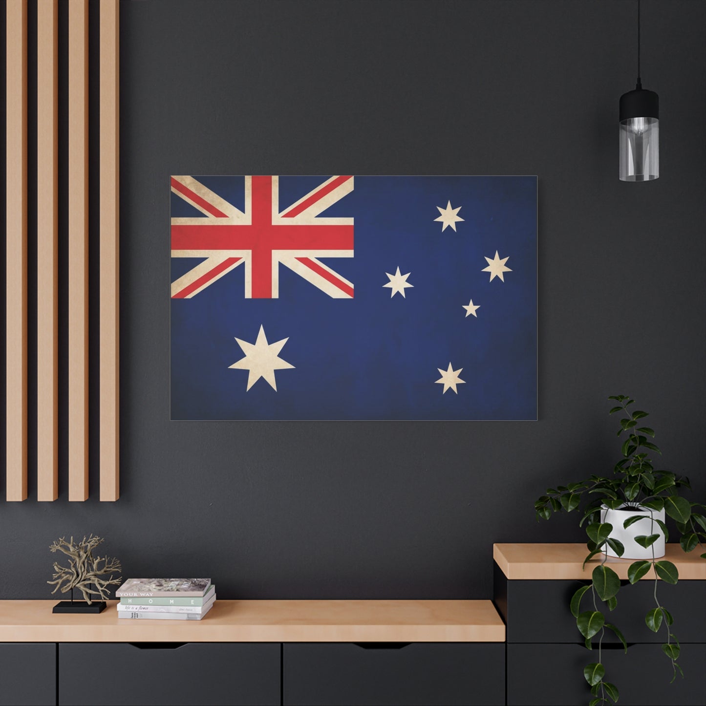 Australian Flag Canvas Wall Art - Vintage Nation Pride Decor, Blue Southern Cross Print, Patriotic Typography Style, Living Room Wall Decor - Bedroom Home Decoration - Bedroom Home Decoration