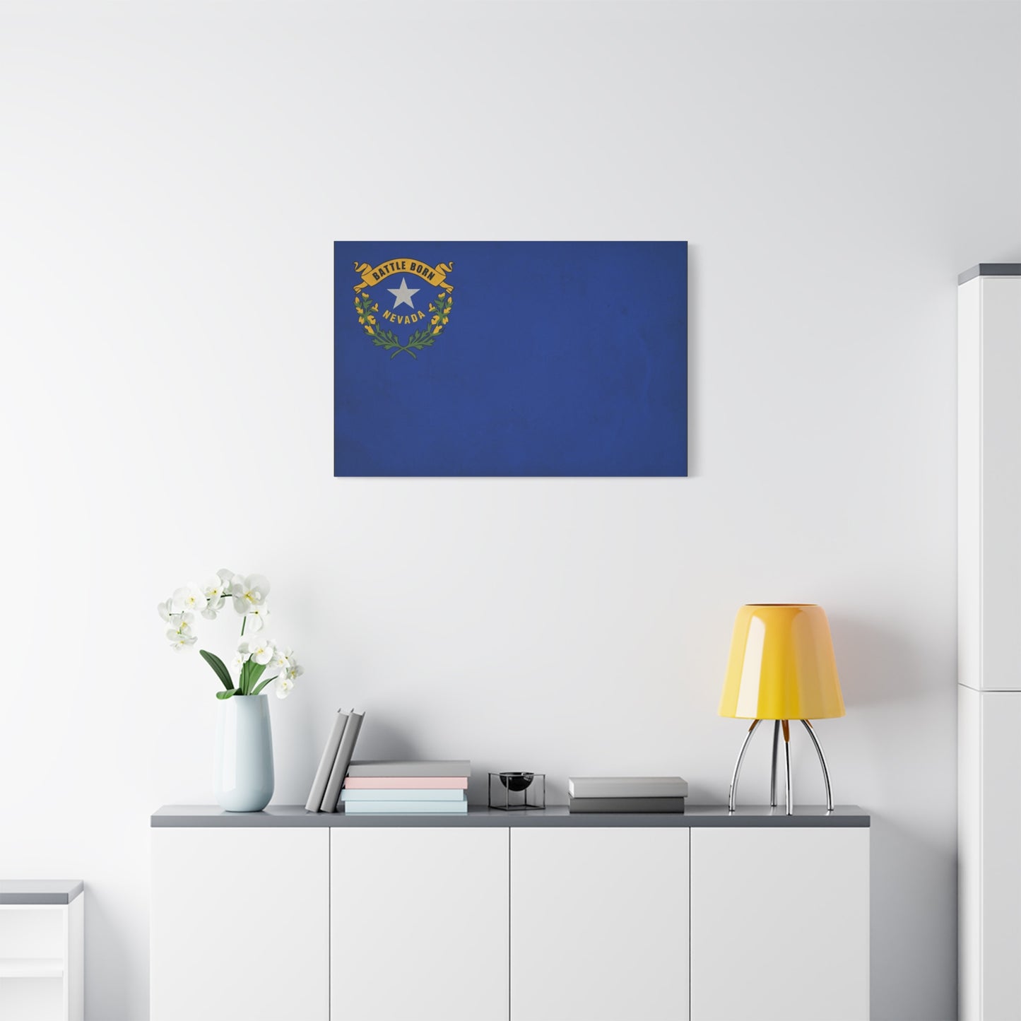 "Battle Born Nevada" Nevada State Flag Canvas Wall Art - Blue Silver Star Sagebrush Emblem Print - Vintage Patriotic Style - Living Room Decor, Office Wall Hanging - Ready to Hang - Ready to Hang