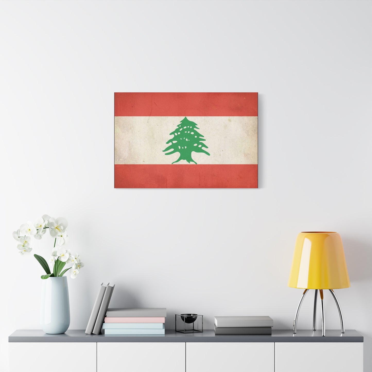 Lebanon Flag Canvas Wall Art - Vintage Cedar Tree Patriotic Print, Distressed Red White Green Artwork - Traditional Style, Living Room Wall Decor, Bedroom Home Decoration - Bedroom Home Decoration