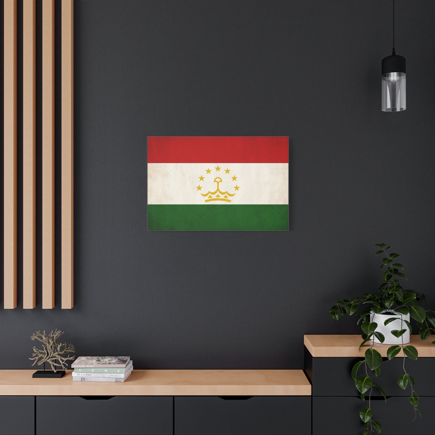 Tajikistan Flag Canvas Wall Art - Vintage Country Flag Print, Red White Green Banner With Crown And Stars - Patriotic Decor - Living Room Wall Decor, Bedroom Home Decoration - Bedroom Home Decoration