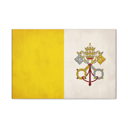 Vatican Flag Canvas Wall Art - Papal Keys And Tiara Catholic Wall Decor - Yellow White Heraldic Print - Traditional Religious Style - Bedroom Home Decoration - Bedroom Home Decoration - Ready to Hang