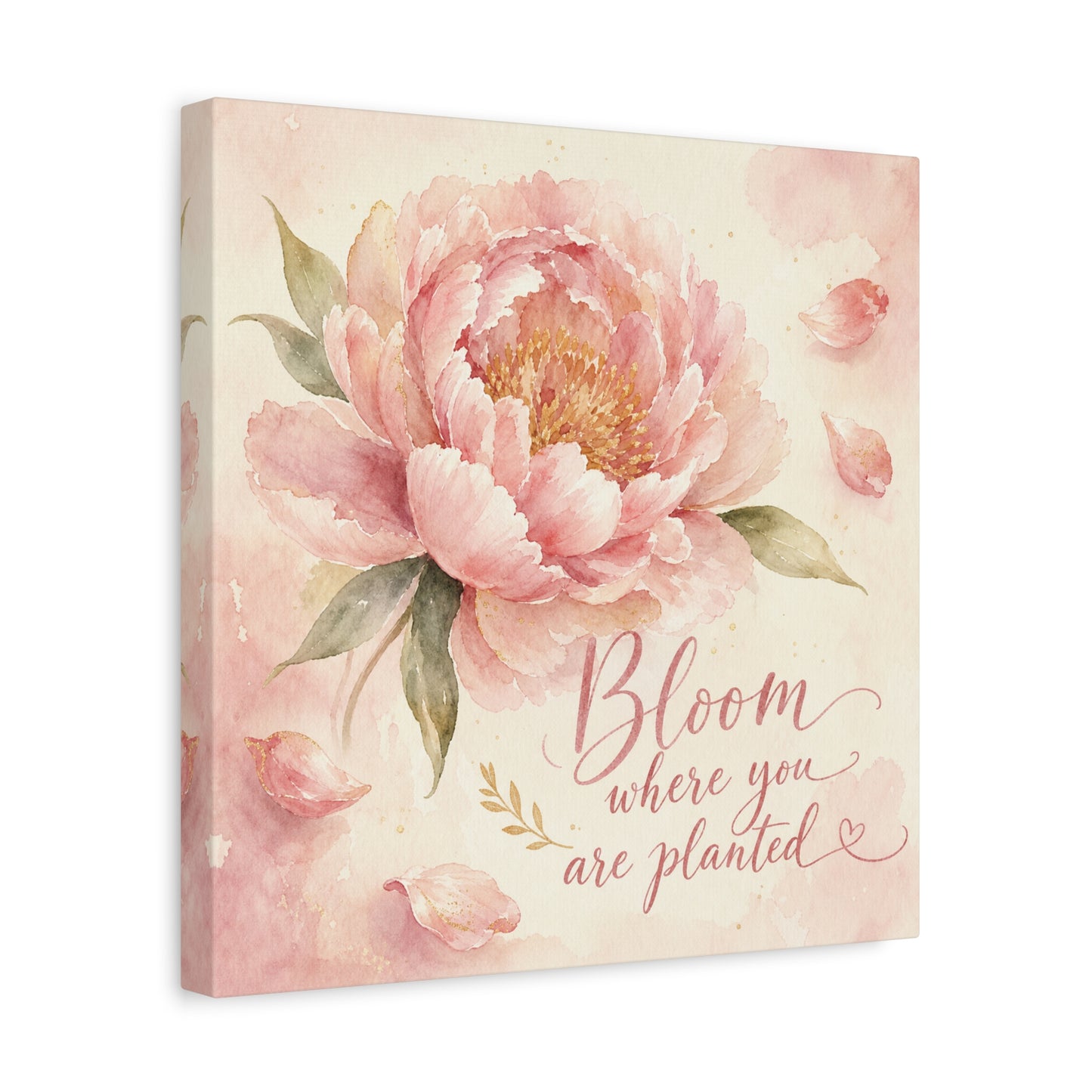 "Bloom Where You Are Planted" Peony Canvas Wall Art - Pink Watercolor Floral Quote Print, Soft Botanical Decor, Bedroom Wall Hanging, Feminine Farmhouse Style - Bedroom Home Decoration - Ready to Hang
