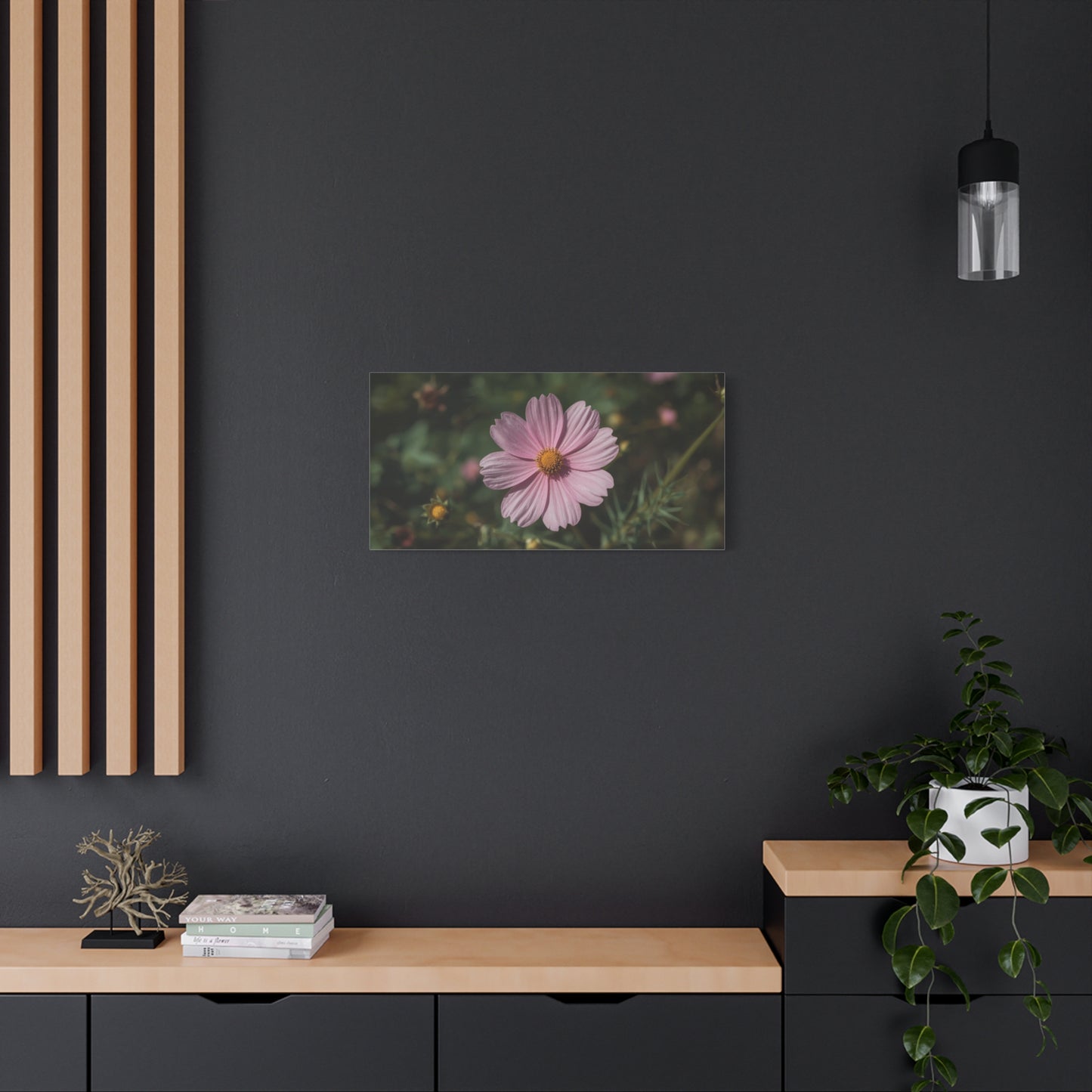Pink Cosmos Flower Canvas Wall Art - Botanical Floral Art Print, Soft Blush Petals, Matte Stretched Cotton Canvas - Vintage Style - Bedroom Wall Decor, Bathroom Accent - Modern Farmhouse Style