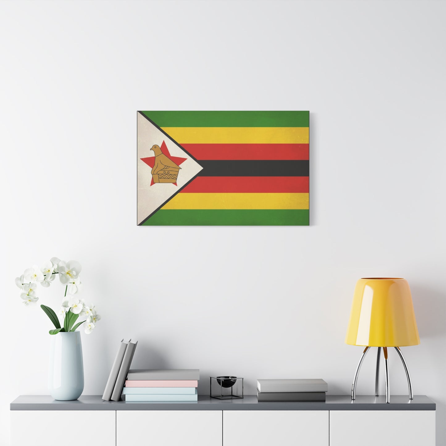 Zimbabwe Flag Canvas Wall Art - Vintage National Pride Decor, Green Gold Red Black Banner Print - Cultural Heritage Style - Living Room Wall Decor, Office Art - Modern Farmhouse Style - Ready to Hang