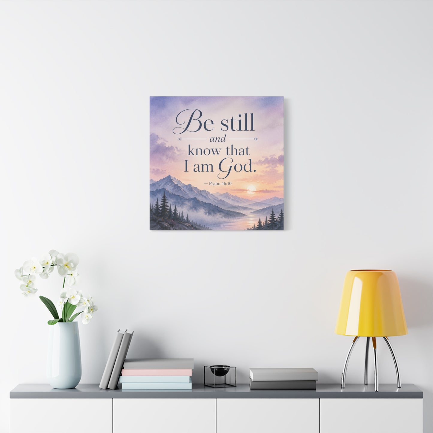 "Be Still And Know That I Am God. - Psalm 46:10" Scripture Canvas Wall Art - Mountain Sunrise Bible Verse Decor - Traditional Christian Home Accent - Bedroom Living Room Decoration - Office Wall Art