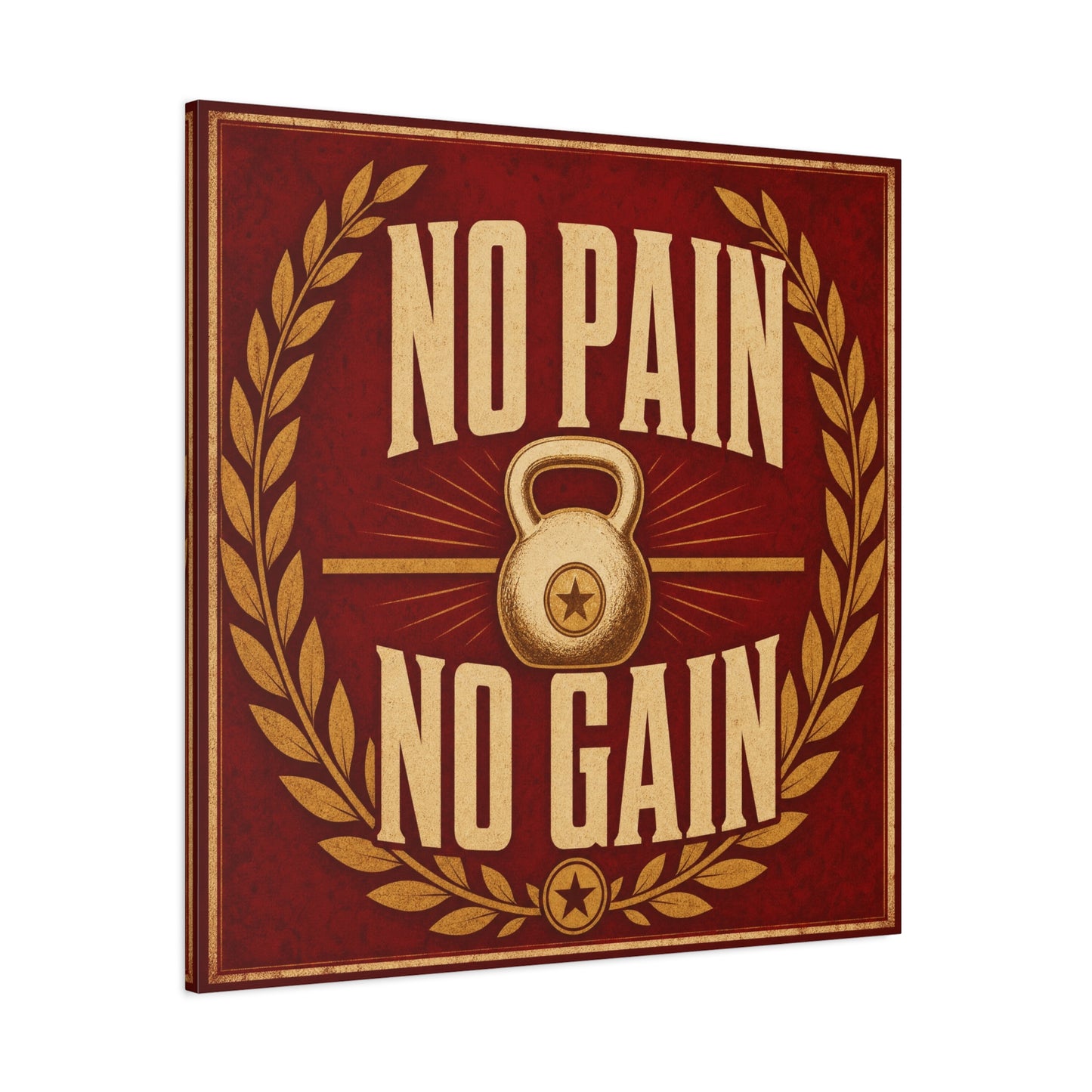"No Pain No Gain" Kettlebell Canvas Wall Art - Vintage Gym Quote Decor, Rustic Typography Print, Motivational Fitness Poster Style - Room Decoration - Ready to Hang - Gym Wall Decor - HP Latex Print
