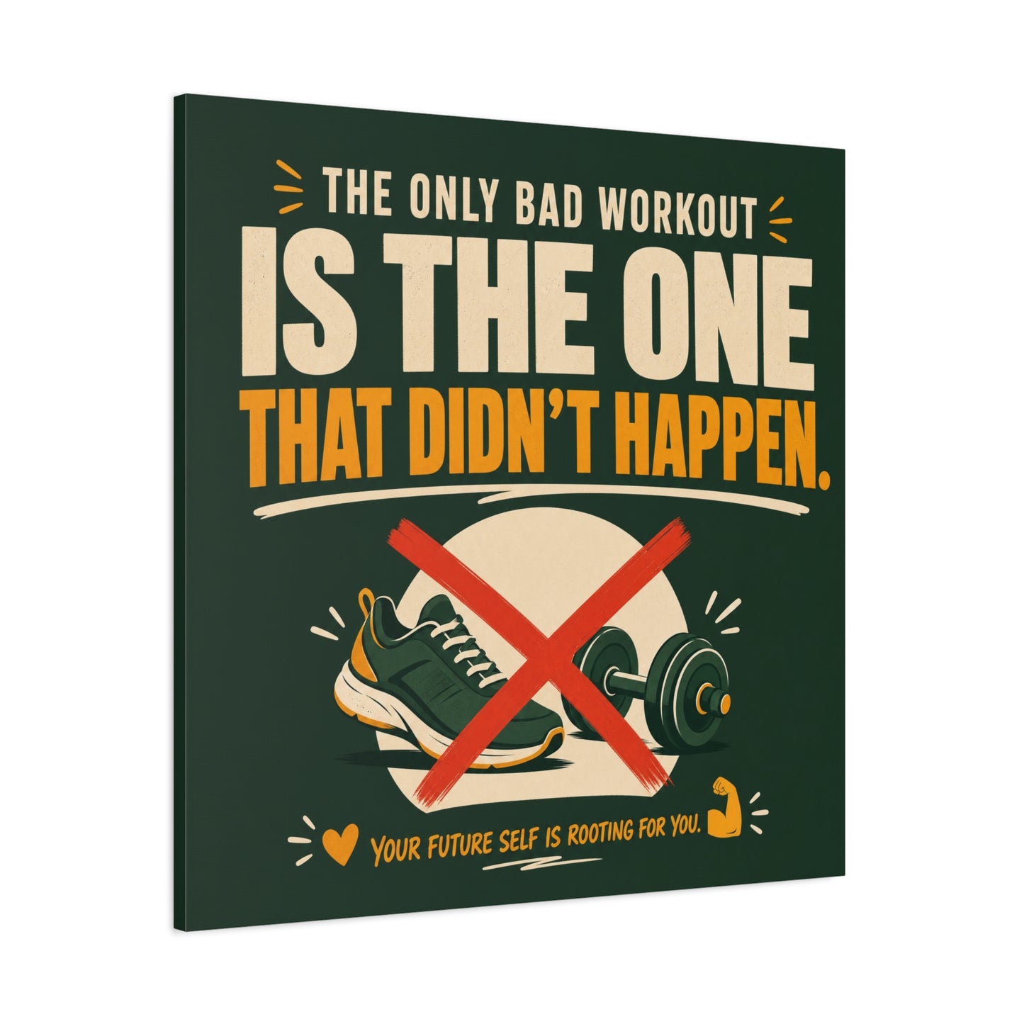 "The Only Bad Workout Is The One That Didn't Happen" Canvas Wall Art - Motivational Gym Quote Print, Retro Fitness Poster Style - Ready to Hang - Gym Wall Decor - Fitness Studio Art - HP Latex Print