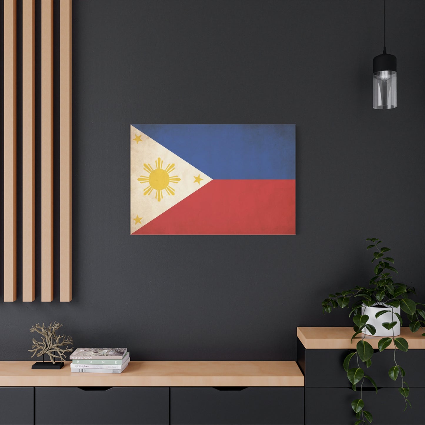 Philippines Flag Canvas Wall Art - Vintage Filipino Pride Decor, Sun And Three Stars Print - Traditional Patriotic Style - Living Room Wall Decor, Bedroom Home Decoration - Bedroom Home Decoration