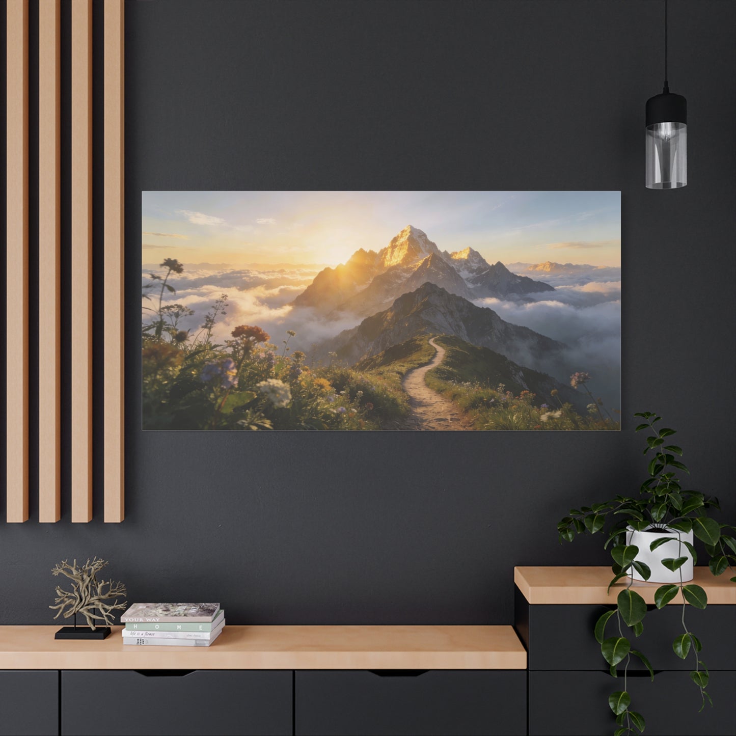 Mountain Sunrise Canvas Wall Art - Alpine Path, Wildflower Meadow, Golden Peak Landscape Print - Matte Scenic Nature Decor - Living Room Wall Decor, Bedroom Home Decoration - Bedroom Home Decoration