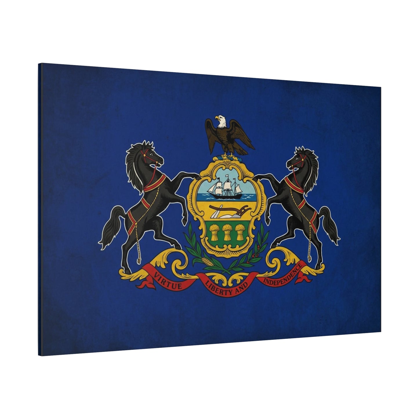 Pennsylvania State Flag Canvas Wall Art - Virtue Liberty And Independence Crest Print - Blue Keystone Commonwealth Decor - Vintage Heraldic Style - Living Room Home Decoration - Living Room Wall Decor