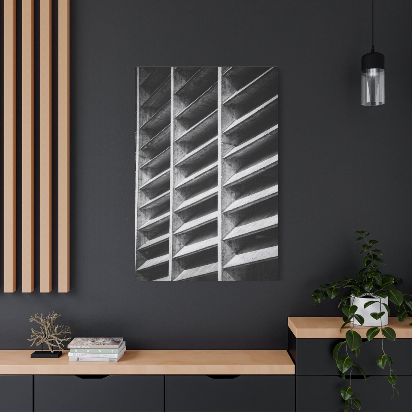 Black And White Brutalist Architecture Canvas Wall Art - Concrete Facade Art Print, Minimalist Contemporary Style - Modern Office Wall Decor, Living Room Home Decoration - Bedroom Home Decoration