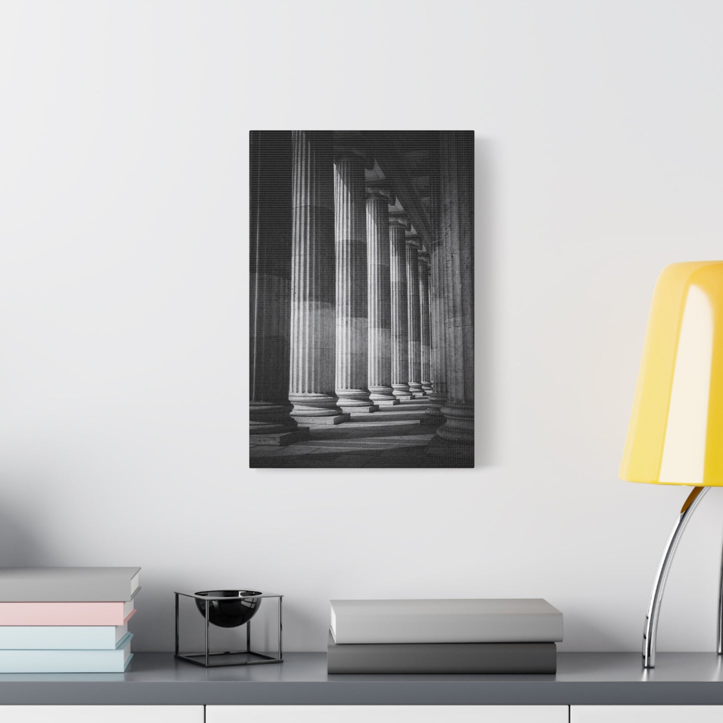 Black And White Classical Columns Canvas Wall Art - Architectural Art Print, Monochrome Stone Colonnade, Contemporary Minimalist Style - Office Wall Decor, Lobby Accent - Reception Area Decor