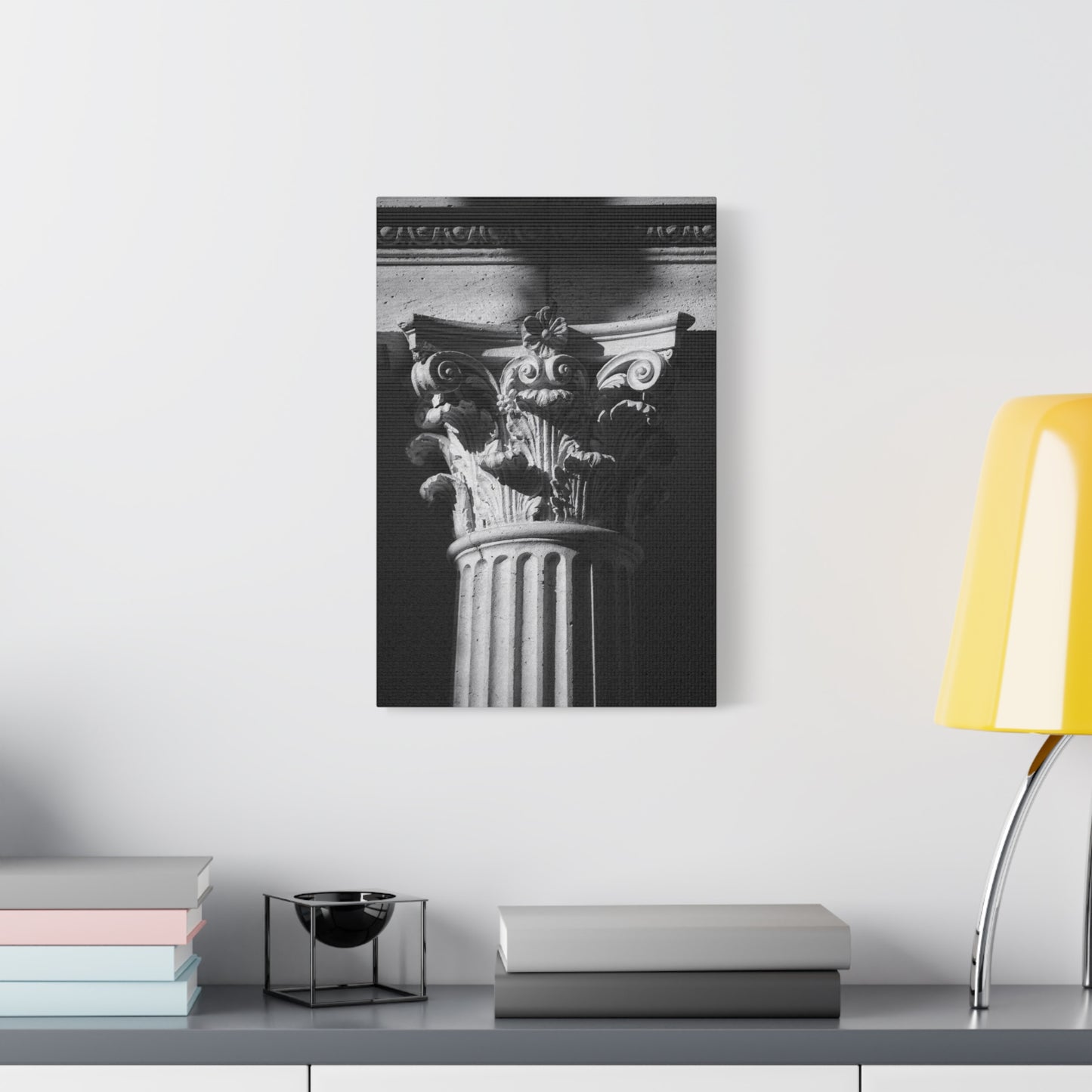Black And White Corinthian Column Canvas Wall Art - Architectural Art Print, Dramatic Light, Matte Cotton Decor - Modern Minimalist Living Room Wall Decor, Office Art - Bedroom Home Decoration