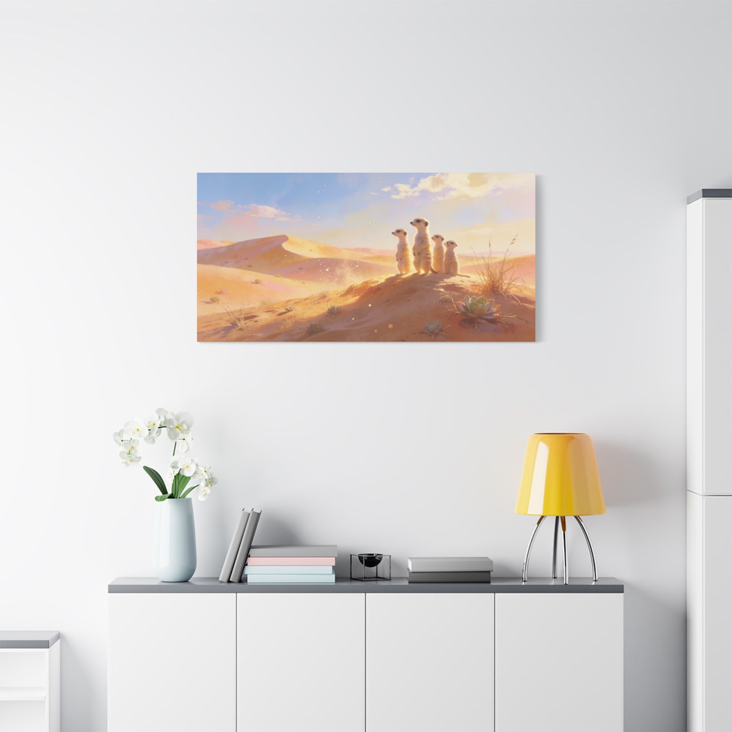 Meerkat Desert Canvas Wall Art - Golden Dune Wildlife Illustration, Matte Canvas Print - Contemporary Nature Style - Living Room Wall Decor, Bedroom Home Decoration - Bedroom Home Decoration