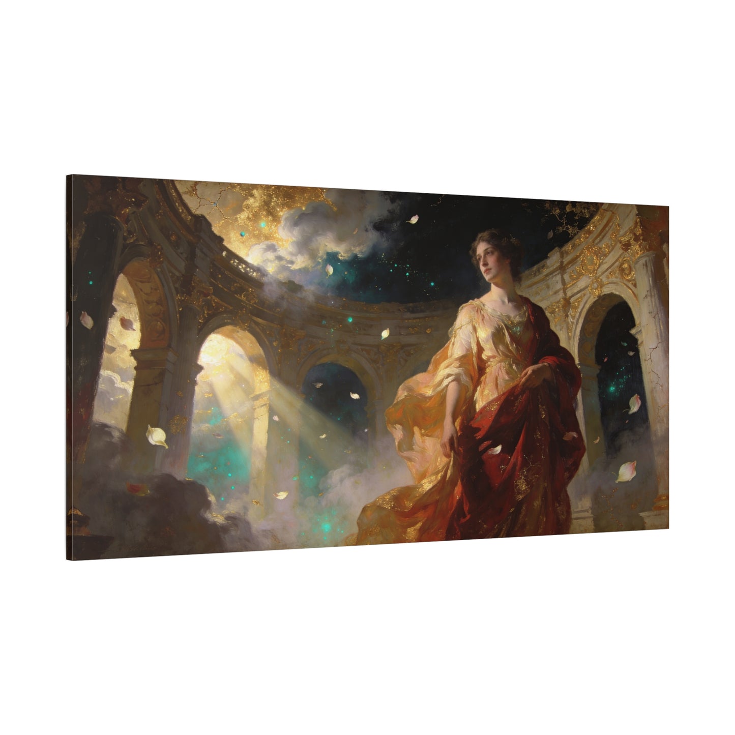 Ethereal Woman In Gilded Ruins Canvas Wall Art - Romantic Classical Painting, Golden Light, Cotton Art Print, Contemporary Style - Living Room Wall Decor, Bedroom Home Decoration - Ready to Hang