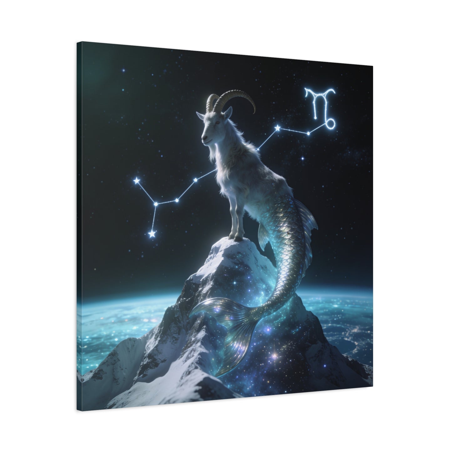 Capricorn Zodiac Canvas Wall Art - Celestial Sea Goat Constellation, Surreal Night Sky, Matte Canvas Print, Modern Fantasy Style, Bedroom Home Decoration, Office Wall Decor Accent - Ready to Hang