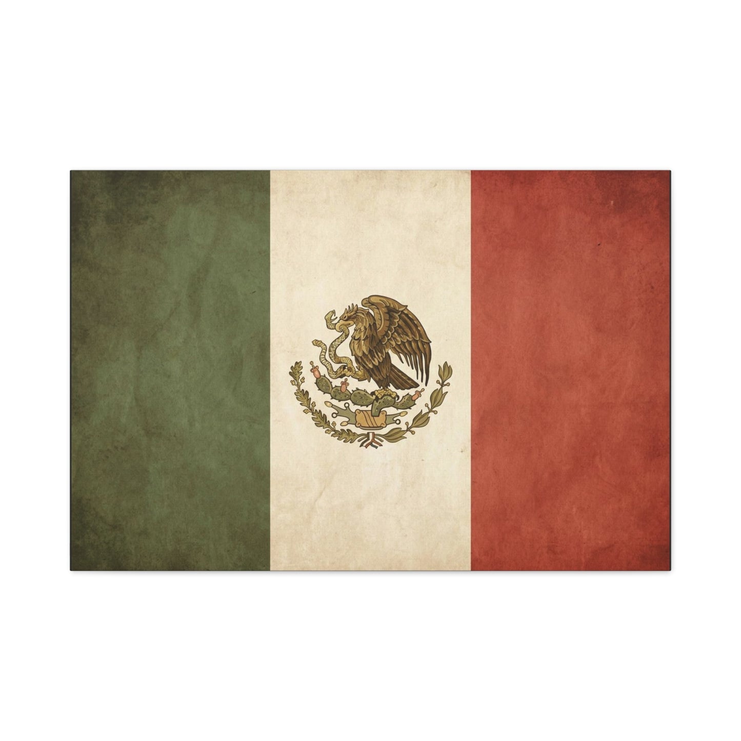 Vintage Mexico Flag Canvas Wall Art - Mexican Eagle Emblem Tricolor Print - Rustic Patriotic Decor, Distressed Cotton Canvas, Living Room Wall Decor, Office Art - Modern Farmhouse Style