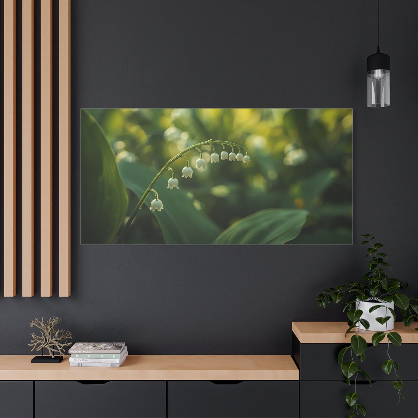 Lily Of The Valley Canvas Wall Art - Botanical Floral Close Up, Soft Green Bokeh - Matte Cotton Art Print, Traditional Style - Bedroom Decoration, Bathroom Accent, Spa Wall Decor - Ready to Hang