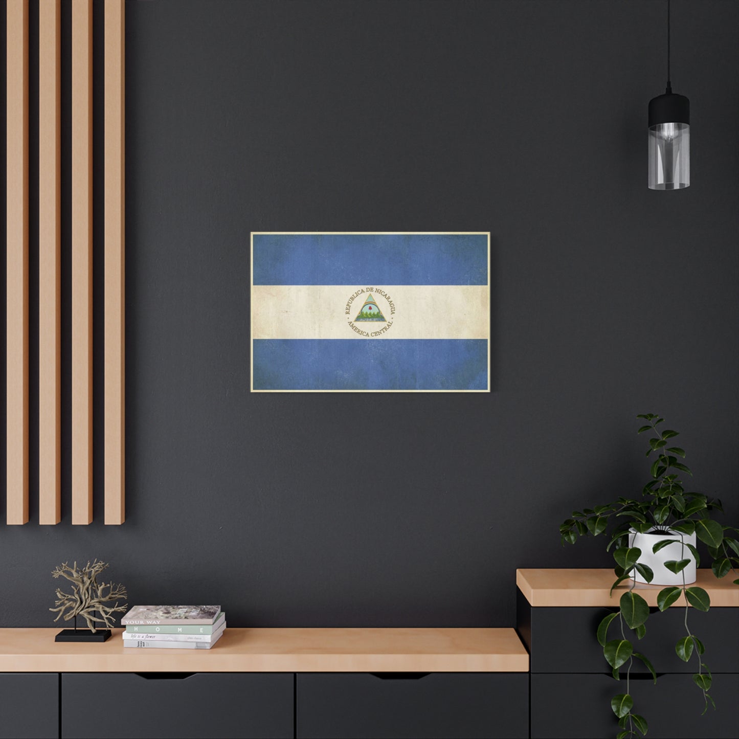 Republica De Nicaragua America Central Flag Canvas Wall Art - Vintage Blue White Country Print - Patriotic Heritage Decor - Living Room Home Decoration - Living Room Wall Decor - Cozy Reading Nook Art