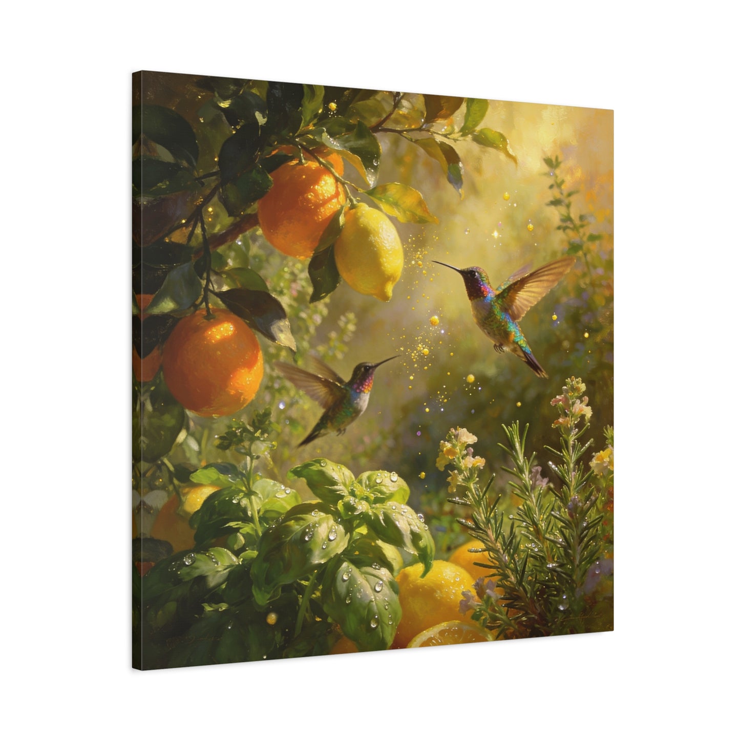 Hummingbird Citrus Canvas Wall Art - Lemon Orange Botanical Garden Print - Golden Light, Nature Home Decor, Living Room Wall Decor, Bedroom Home Decoration, Matte Finish Canvas - Cozy Reading Nook Art