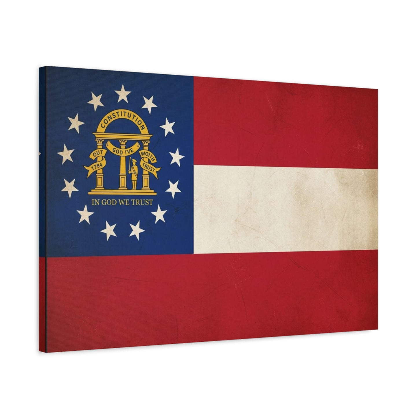 "In God We Trust" Georgia State Flag Canvas Wall Art - Vintage Patriotic Flag Print, Rustic Americana Decor, Georgia Pride Home Decoration, Living Room Wall Decor - Ready to Hang - Ready to Hang