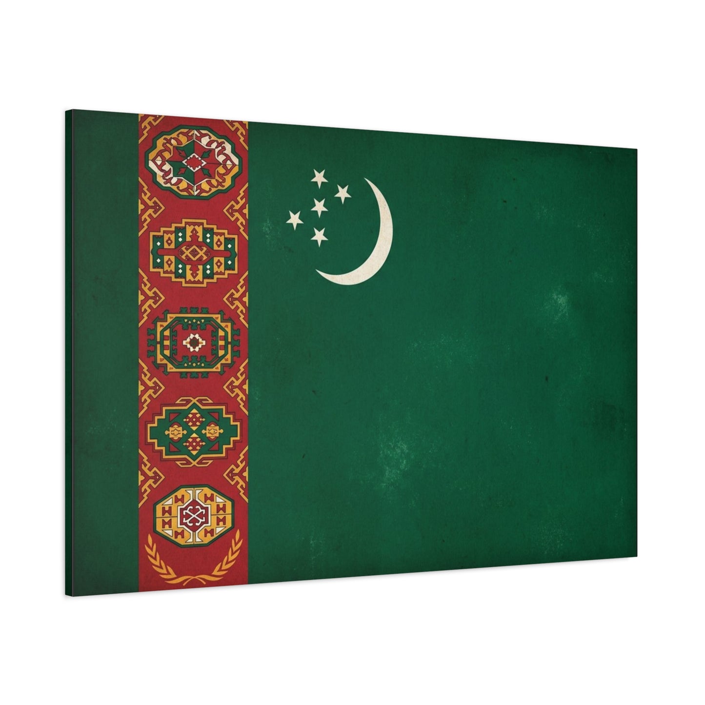 Turkmenistan Flag Canvas Wall Art - Vintage Nation Banner Print, Green Crescent Stars, Heritage Decor - Traditional Style - Living Room Wall Decor, Bedroom Home Decoration - Bedroom Home Decoration