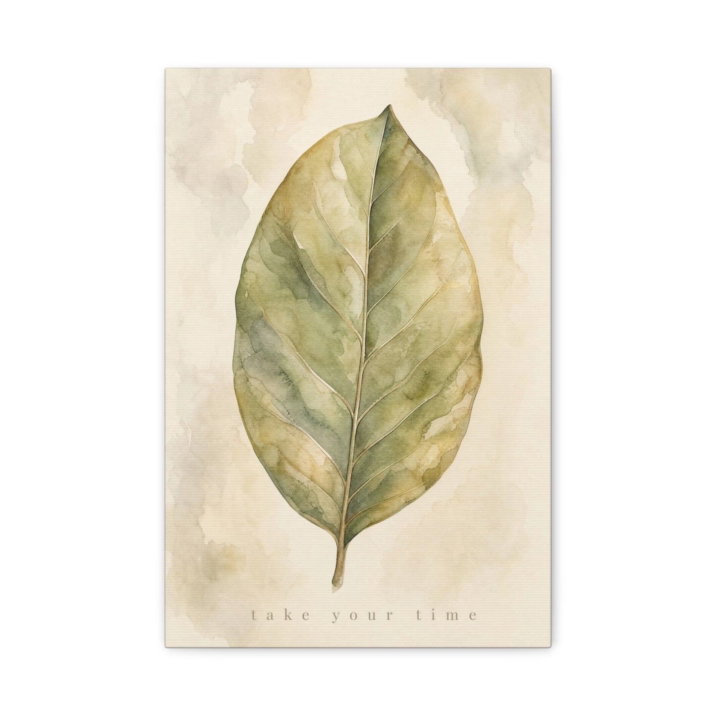 "Take Your Time" Botanical Leaf Canvas Wall Art - Watercolor Sage Green Nature Print - Minimalist Contemporary Decor - Bedroom Living Room Wall Decor - Calming Home Decoration - Modern Farmhouse Style