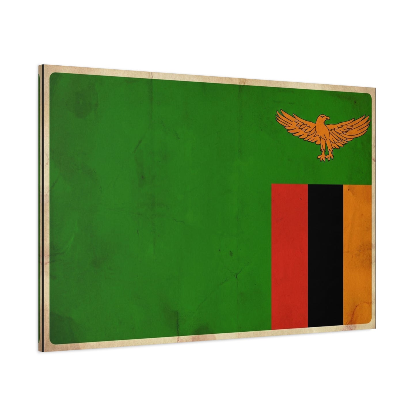 Zambia Flag Canvas Wall Art - Green Field, Orange Eagle, Red Black Gold Stripes - Vintage Patriotic Print - Living Room Wall Decor, Office Art - Bedroom Home Decoration - Bedroom Home Decoration