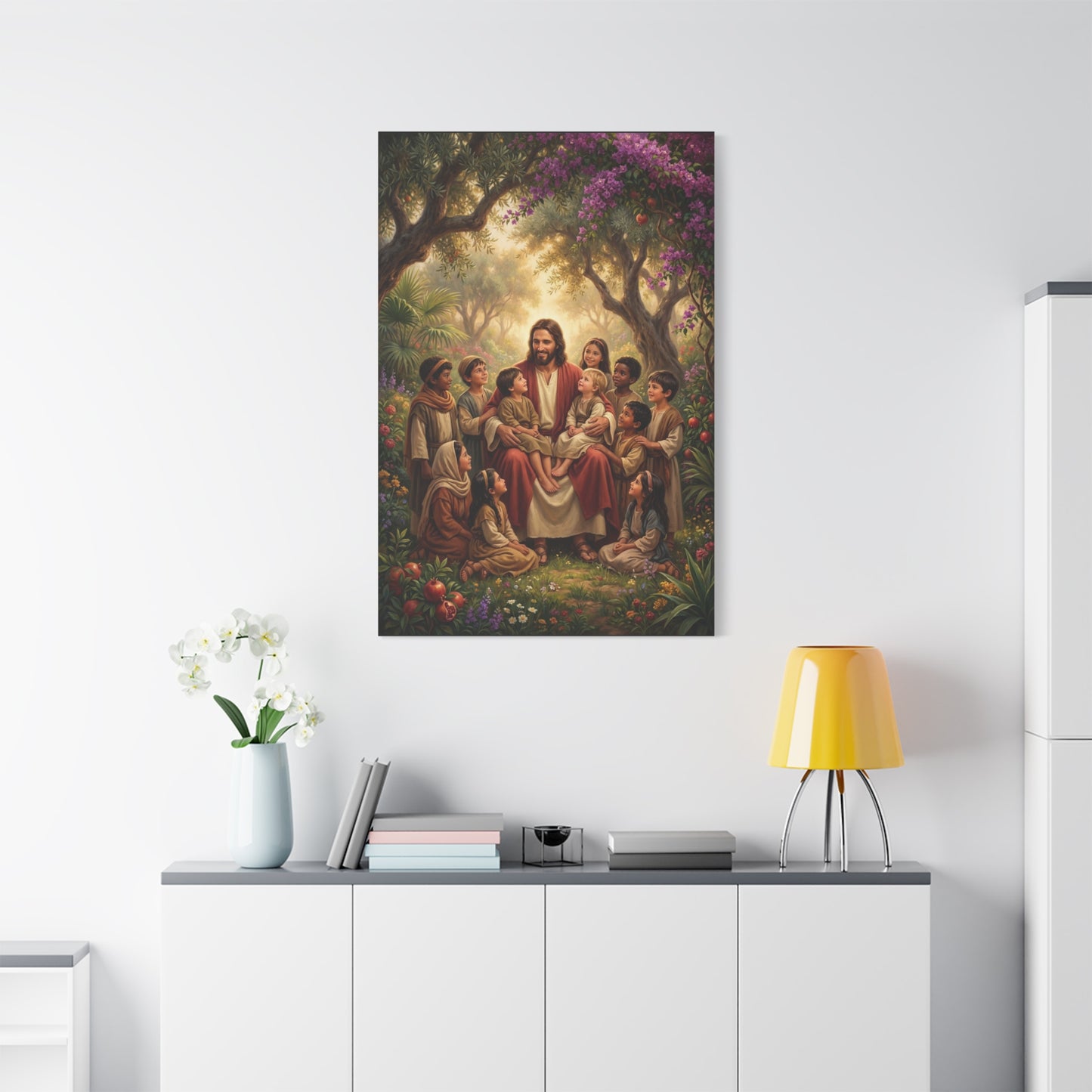 Jesus Christ With Children Canvas Wall Art - Garden Blessing Religious Print, Traditional Matte Canvas, Living Room Wall Decor, Bedroom Home Decoration - Ready to Hang - Bedroom Home Decoration