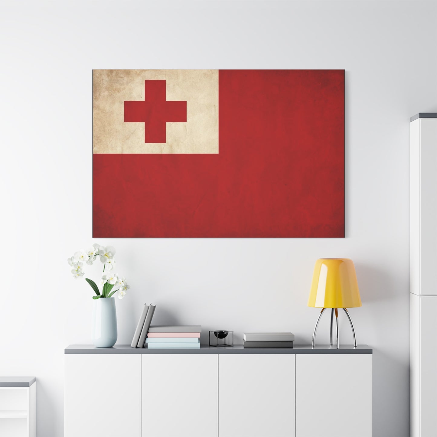 Tonga Flag Canvas Wall Art - Vintage Red Cross National Banner Print, Matte Cotton Decor - Traditional Patriotic Style - Living Room Home Decoration - Living Room Wall Decor - Bedroom Home Decoration