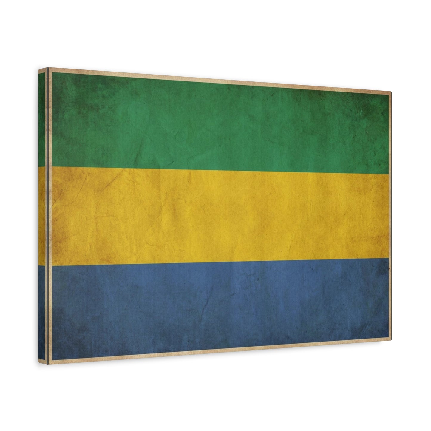 Gabon Flag Canvas Wall Art - Vintage Green Yellow Blue Country Print - Rustic Textured National Pride Decor - Living Room Wall Decor, Bedroom Home Decoration, Dorm Accent - Bedroom Home Decoration