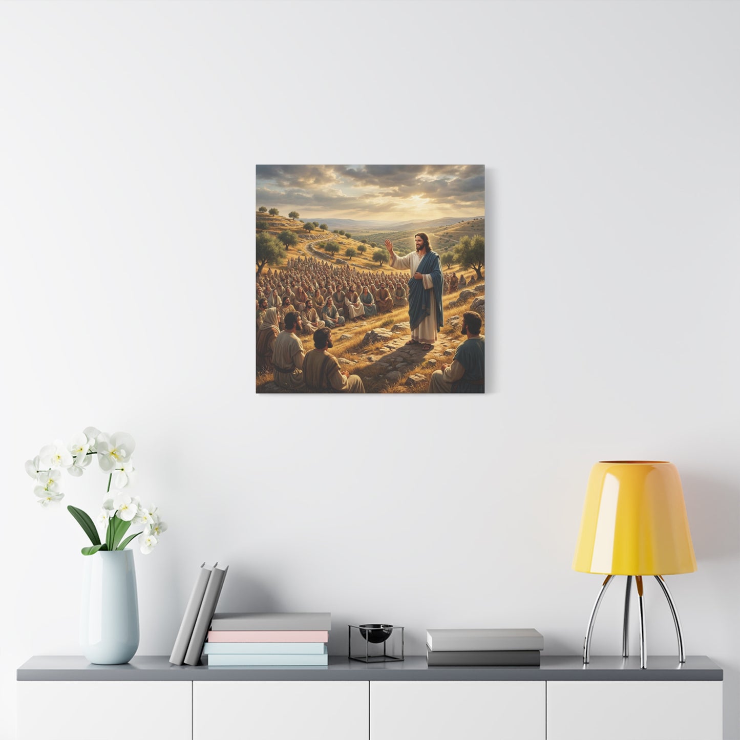 Jesus Teaching Multitude Canvas Wall Art - Biblical Hillside Sermon Scene, Matte Cotton Print - Traditional Christian Decor - Living Room Wall Decor, Bedroom Home Decoration, Office Art