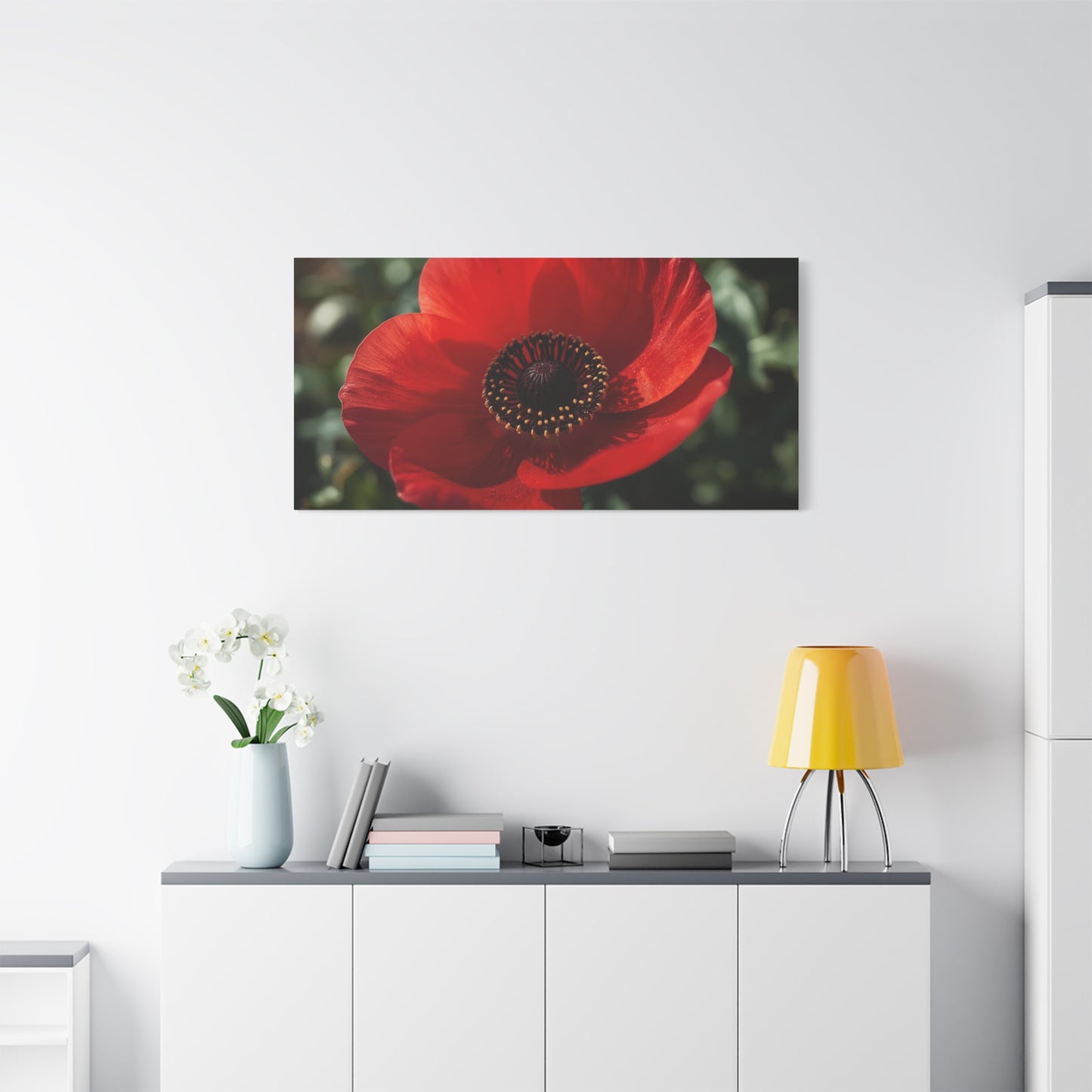 Red Poppy Flower Canvas Wall Art - Botanical Floral Close Up Art Print, Matte Canvas Print - Contemporary Nature Wall Decor, Bedroom Home Decoration, Living Room Accent, Office Art - Ready to Hang