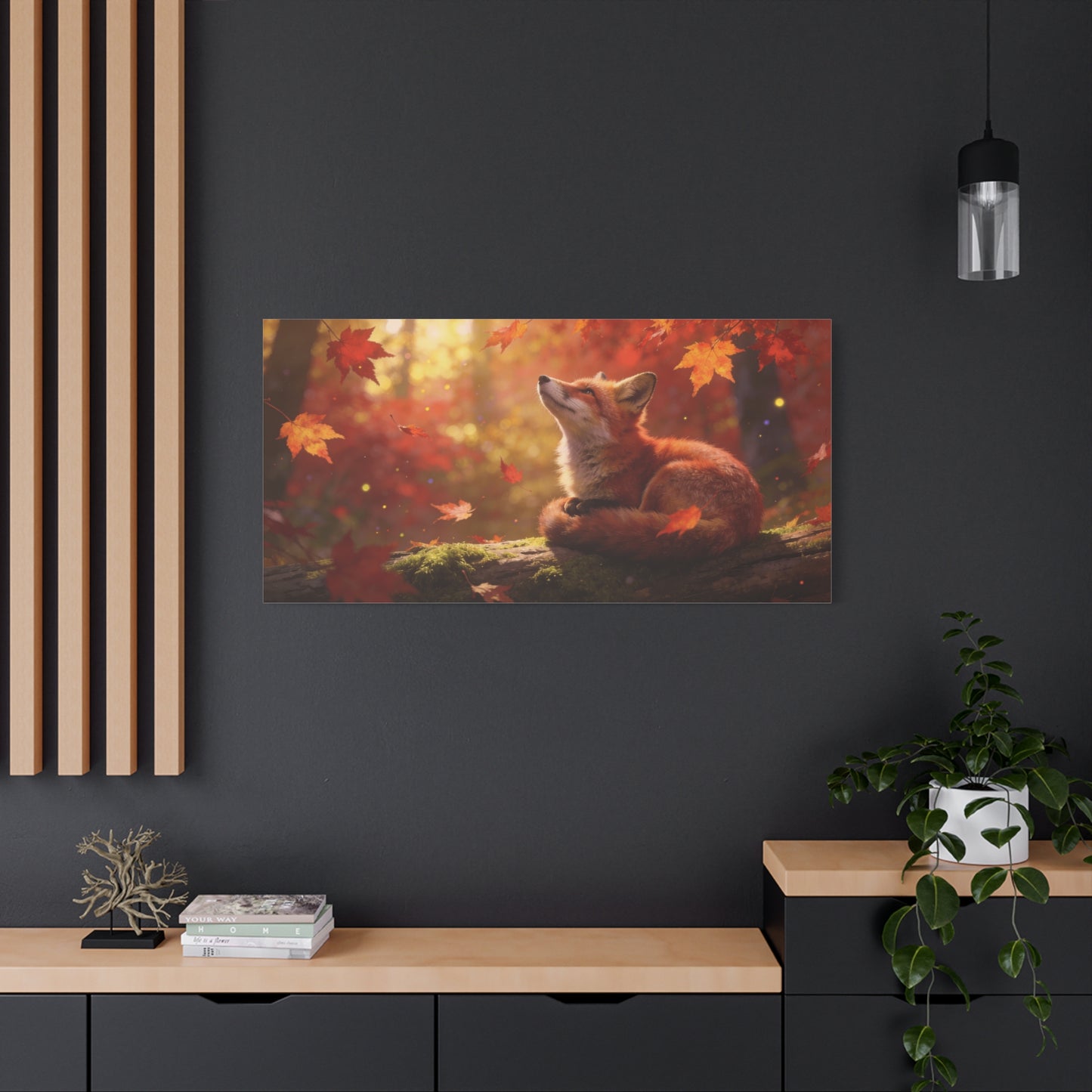 Red Fox Canvas Wall Art - Autumn Forest Wildlife Animal Print, Warm Golden Light, Gallery Wrapped Stretched Canvas - Rustic Woodland Style, Living Room Wall Decor Bedroom Decoration - Ready to Hang