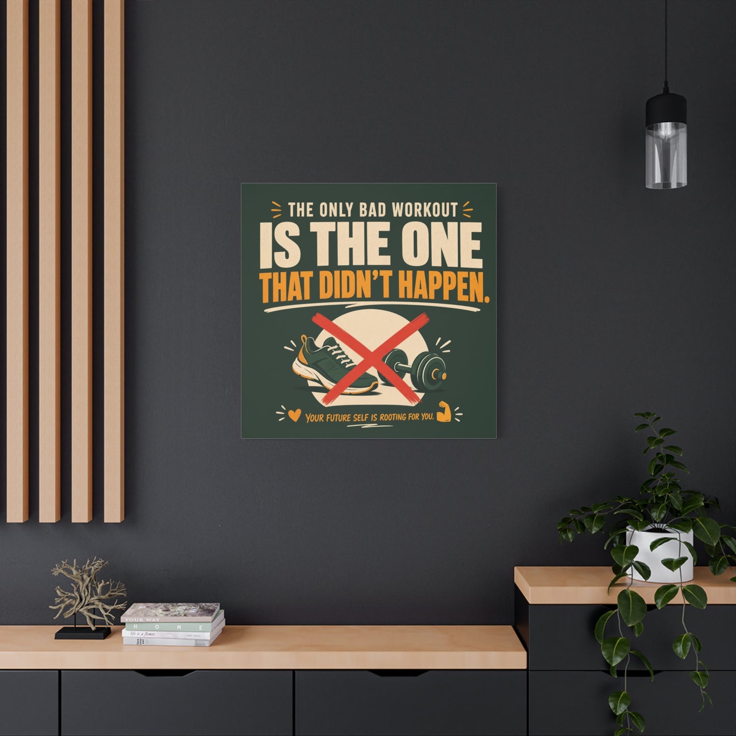 "The Only Bad Workout Is The One That Didn't Happen" Canvas Wall Art - Motivational Gym Quote Print, Retro Fitness Poster Style - Ready to Hang - Gym Wall Decor - Fitness Studio Art - HP Latex Print