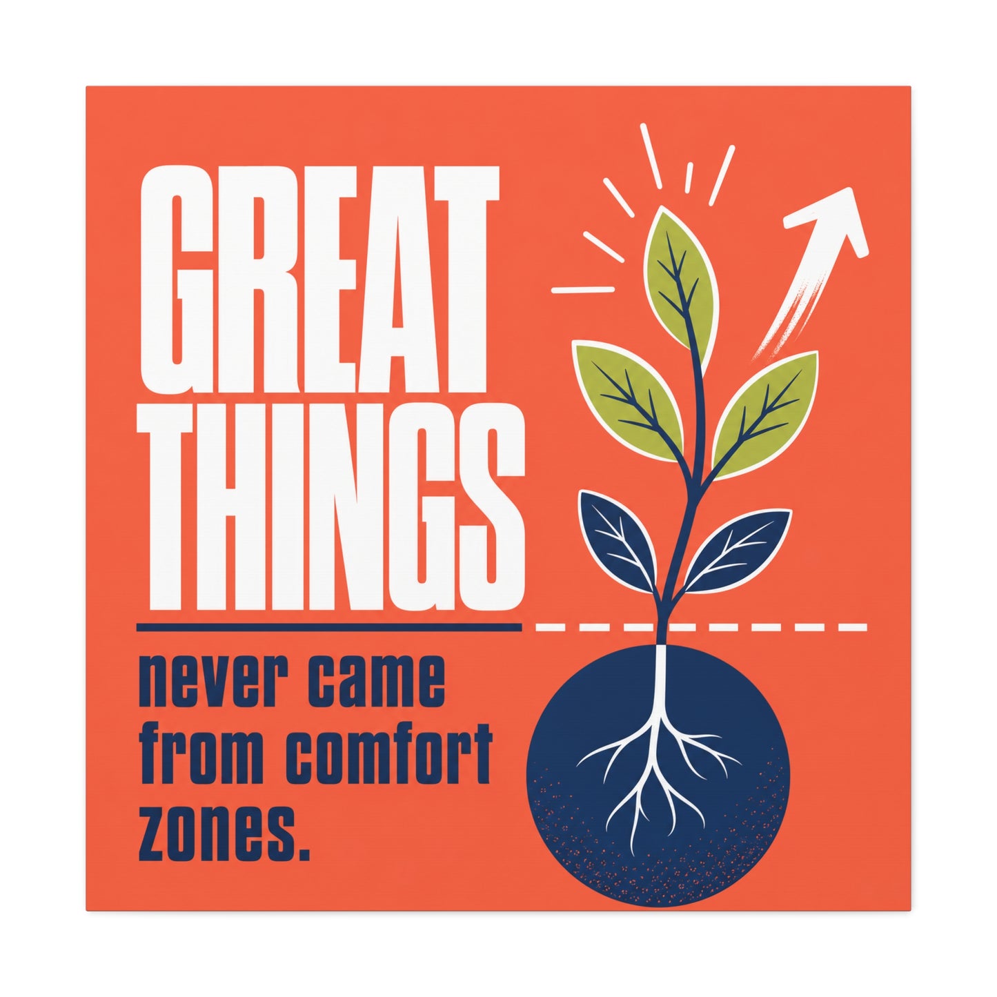 "Great Things Never Came From Comfort Zones" Typography Canvas Wall Art - Motivational Quote Print, Modern Orange Blue Office Decor, Bedroom Home Decoration - Office Wall Art - Bedroom Home Decoration