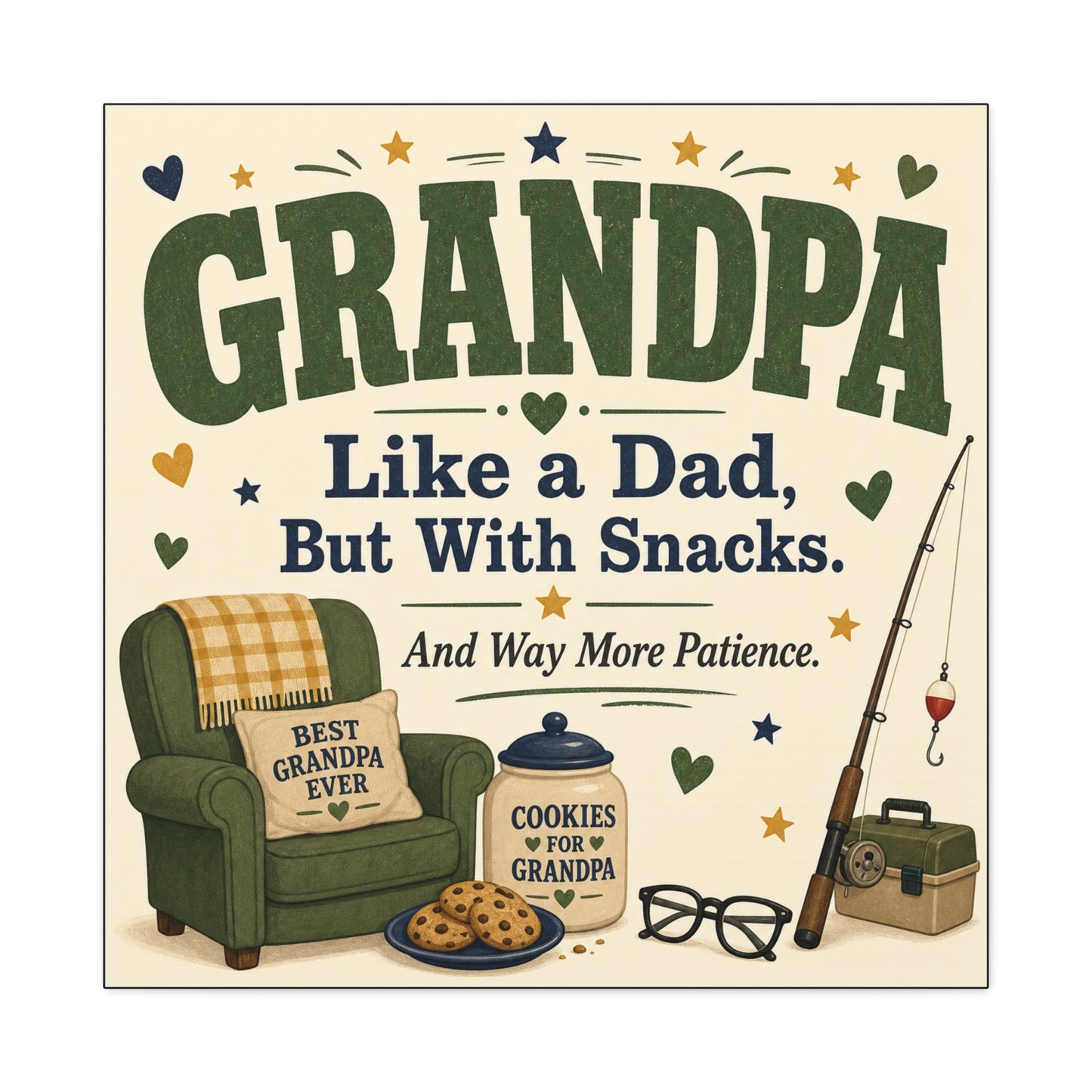 "Grandpa Like A Dad, But With Snacks. And Way More Patience." Canvas Wall Art - Rustic Typography Grandpa Quote Print, Farmhouse Living Room Decor - Office Wall Art - Bedroom Home Decoration
