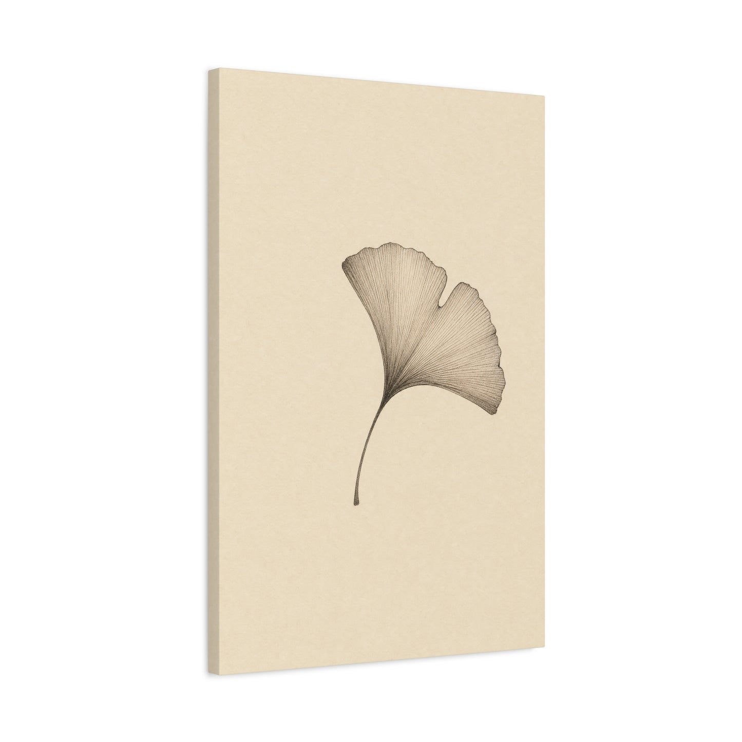 Ginkgo Leaf Canvas Wall Art - Minimalist Botanical Line Drawing, Neutral Beige Cotton Art Print - Contemporary Zen Style - Bedroom Wall Decor, Living Room Home Decoration - Bedroom Home Decoration